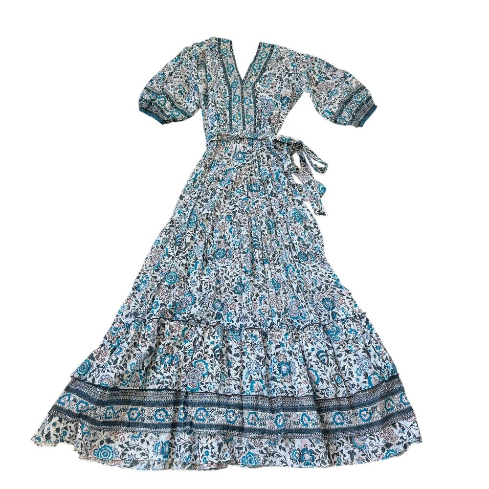 NEW Poupette St Barth Ariel Sequin Maxi Dress White Navy Celery
